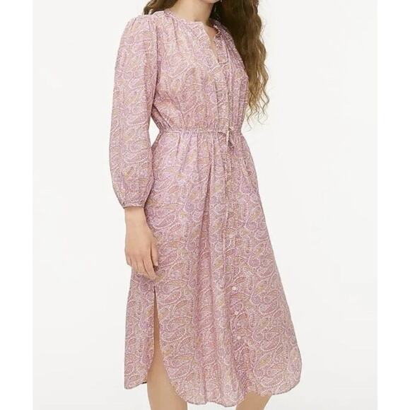 J. Crew Dresses & Skirts - J.Crew Midi Shirt Dress Sz 6P | Purple Paisley Cotton Cinch Waist Coastal Preppy
